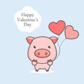 Happy Valentines day greeting card. Cute pig cartoon with heart balloon. Royalty Free Stock Photo