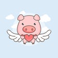 Sweet Cupid pig flying in the sky.