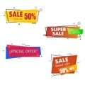 Sale banner collection, discount tag, special offer banner. Website stickers on white background, color web page design. Set of ba Royalty Free Stock Photo