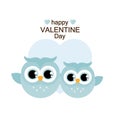 Happy Valentine`s Day card with cute flat owls. Vector illustration.