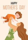 Happy Mothers Day. Vector illustration with woman and her child. Beautiful template. Can be used for banner, poster, card, postcar Royalty Free Stock Photo