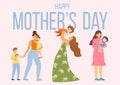 Happy Mothers Day. Vector illustration with women and their children. Beautiful template. Can be used for banner, poster, card, po Royalty Free Stock Photo