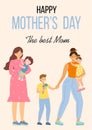 Happy Mothers Day. Vector illustration with women and their children. Beautiful template. Can be used for banner, poster, card, po Royalty Free Stock Photo