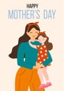 Happy Mothers Day. Vector illustration with woman and her child. Beautiful template. Can be used for banner, poster, card, postcar Royalty Free Stock Photo