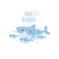 Baby shower under the sea with cute shark cartoon. Royalty Free Stock Photo