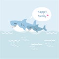 Happy shark family. Cute animal character. Royalty Free Stock Photo