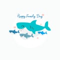 Happy shark family. Cute animal character. Royalty Free Stock Photo