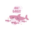 Baby shower under the sea with cute shark cartoon. Royalty Free Stock Photo