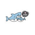 Happy fatherÃ¢â¬â¢s day greeting card with cute sharks cartoon. Vector illustration.