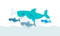 Happy shark family. Cute animal character. Royalty Free Stock Photo