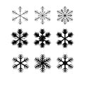 Web. Cute snowflakes collection isolated on gold background. Flat line snow icons, snow flakes silhouette. Nice element for christ Royalty Free Stock Photo