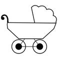 Web. Baby carriage stroller. Flat design style icon. Pink baby`s pram. Child transport. Vector illustration for child`s born card