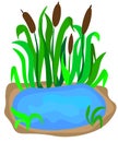 small lake with reeds on the shore for landscape design isolated on a white background. Cartoon vector close-up illustration. Royalty Free Stock Photo