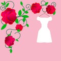 Web. Elegant wedding dresses for pretty bride. Isolated vector illustration in flat style. Classical and modern silhouette of brid