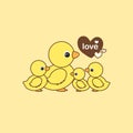Happy animal family. Duck and ducklings cartoon vector illustration. Royalty Free Stock Photo