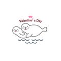 Cute seals couple with heart. Royalty Free Stock Photo