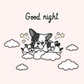 Good night card with cute dog on the cloud.