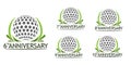 Anniversary golf logo. Set of color icons isolated on white