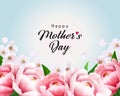 Happy Mothers day greeting card with peonies and cherry blossoms Royalty Free Stock Photo