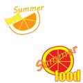 Web. Orange juice. Fresh fruit and splashes. 3d realism, vector icon set Royalty Free Stock Photo