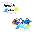 Web. Summer holidays illustration - sea inhabitants on a beach sand against a sunny seascape