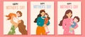 Collection of cards for Happy Mothers Day. Vector illustration with women and their children. Beautiful template. Can be used for Royalty Free Stock Photo