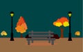 Vector illustration of Autum landscape with full moon and leaves falling from the tree, Vector Autumn field at night timee, Autumn