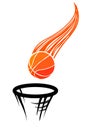 Web Vector illustration of the logo for basketball, consisting of flying on a trajectory basketball ball, thrown exactly in the ri