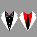 Web Men`s jackets. Tuxedo. Wedding suits with bow tie and with necktie. Vector illustration