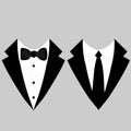 Web Men`s jackets. Tuxedo. Wedding suits with bow tie and with necktie. Vector illustration