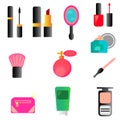 Web collection of make up, cosmetics and beauty items set, with hairbrushes, dryers, lipstick and nails illustration isolated