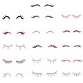 Web Vector unicorn eyelashes. Cartoon animal eyes. Closed woman eyes. Icon set. Cute design