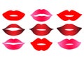 Web Female lips colored in different lipstic colors isolated illustration