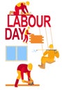 Labour day workers poster banner 1 May greeting card illustration of Labor Day Workers in action