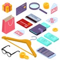 Online shopping isometric design elements