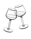 The clink of wine glasses. Linear drawing for coloring - two glasses of wine.