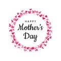 Happy Mother`s Day lettering poster with wreath made from hearts. Royalty Free Stock Photo