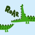 Cute Crocodile print design- funny hand drawn doodle, cartoon alligator.