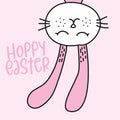 Hoppy Easter - Cute bunny design- funny hand drawn doodle, cartoon Easter rabbit.
