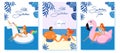 Collection of tropical summer cards. Vector illustration with girls in swimsuit and couple in love. Beautiful template. Can be use Royalty Free Stock Photo