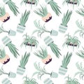Seamless pattern with houseplants. Vector floral pattern in pastel colors.