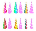 Web. unicorn horn set of vector, pink, golden, blue. vector on a white background. Royalty Free Stock Photo
