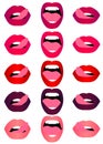 Web beautiful female lips. checkered closed mouth. illustration