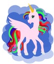 Web unicorn print. fabulous animal. vector unicorns on cloud flies.