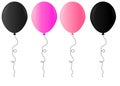 Realistic glossy golden, purple, black and white balloon vector illustration on transparent background. Balloons for Birthday, fes Royalty Free Stock Photo