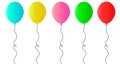 Web set of festive balloons of different colors, bright blue, yellow, red, green. vector balloons with ribbon on a white backgroun Royalty Free Stock Photo