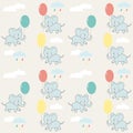 Children`s seamless pattern with elephants, clouds and balloons. Vector design. Royalty Free Stock Photo