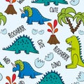 Dino friends. Funny cartoon dinosaurs, bones, and eggs. Cute t rex, characters.
