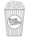 Popcorn. Paper bag with the inscription - popcorn. Striped popcorn bag. Vector picture for coloring.