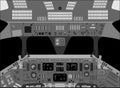 Spaceship cabin from inside, black and white vector illustration